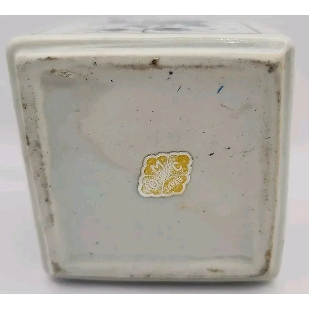 VINTAGE OMC Japan Brand - Square  Bud Vase - Blue Flowers &‎ Design MCM